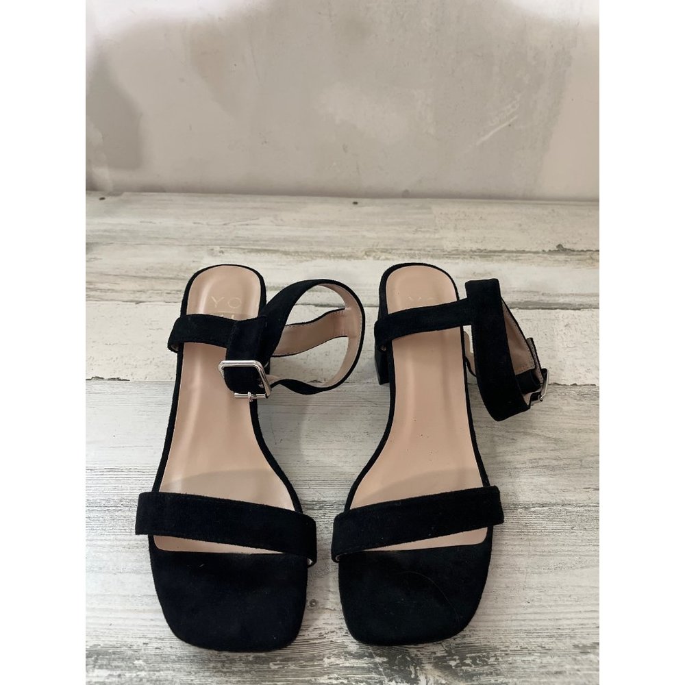 Yoki Simona black suede look open toe ankle strap sandal with buckle size 9